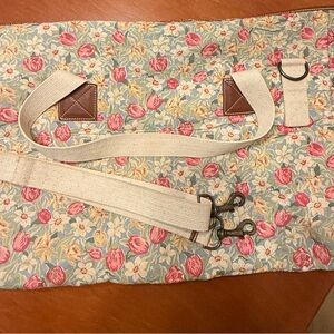 Laura Ashley Floral Duffel Bag with Brown Leather Accents
